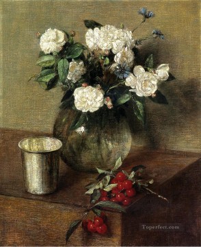 Henri Fantin Latour Painting - White Roses and Cherries Henri Fantin Latour